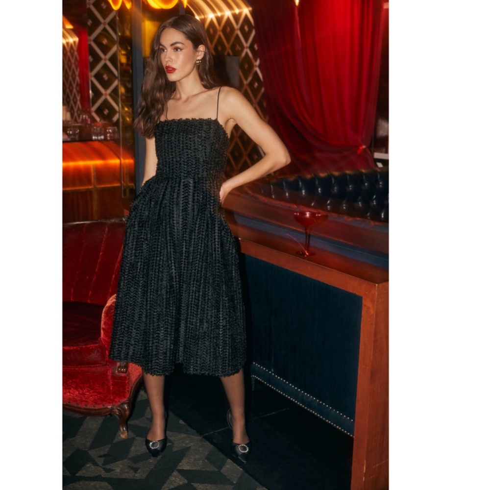 NEW ASTR The Label BLACK Feathery Textured AVANI Fit & Flare MIDI DRESS